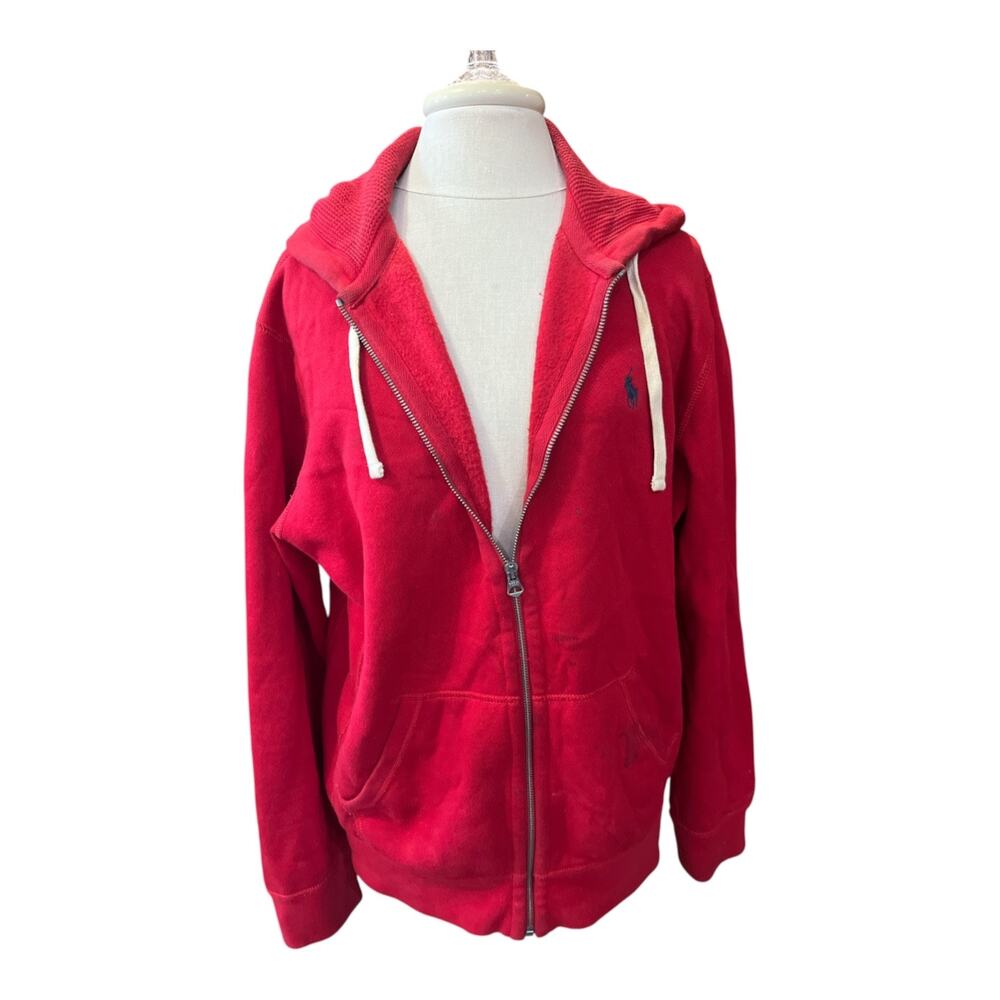 Polo Ralph Lauren jacket/Fleece/Hood
-Men Sz L-Red-Zip-2 Pockets-Pony Logo-1092